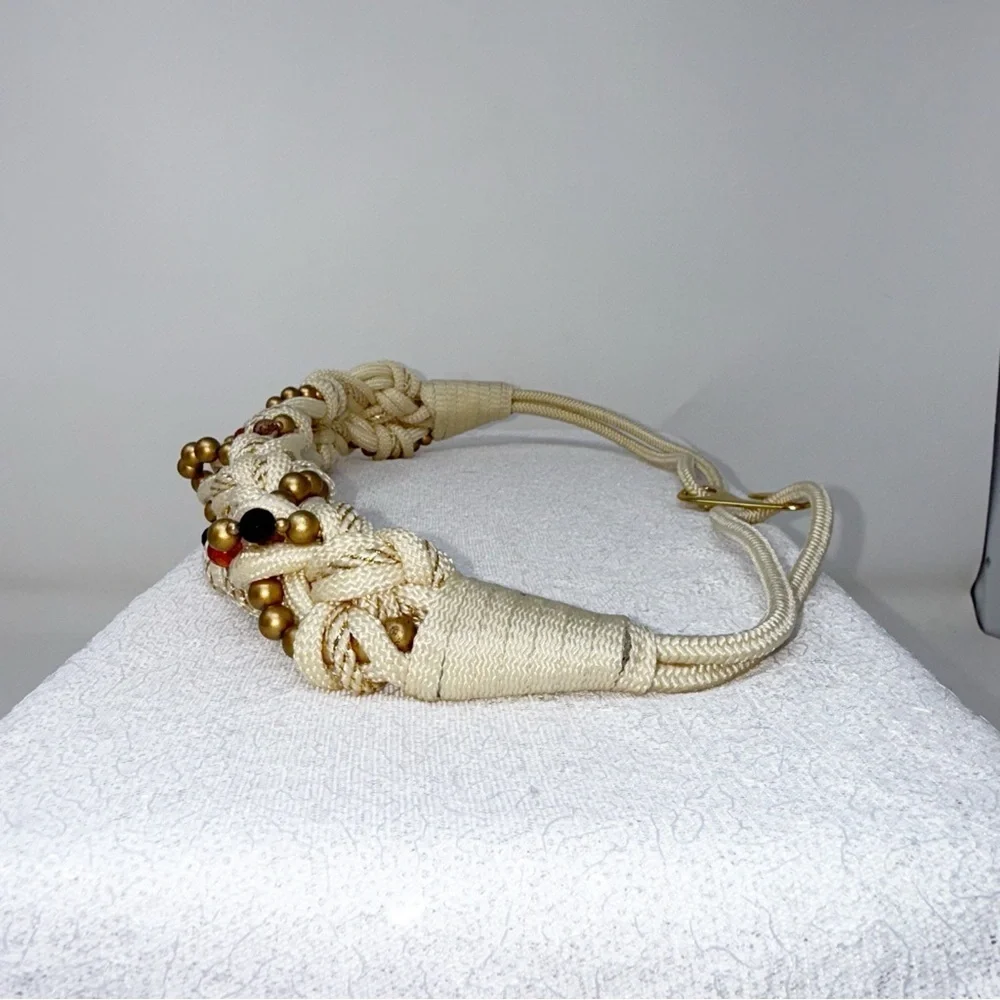 Vintage  Braided Rope Belt with gold Beads